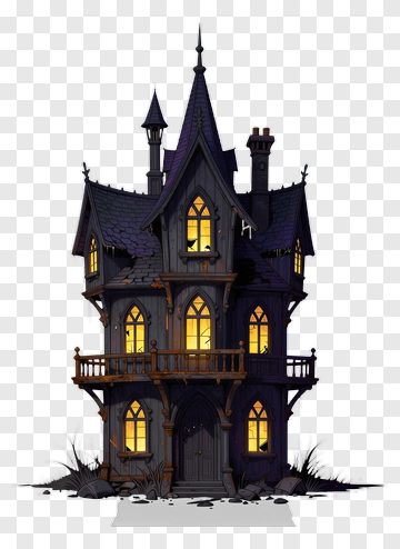 Haunted House With Lit Windows PNG