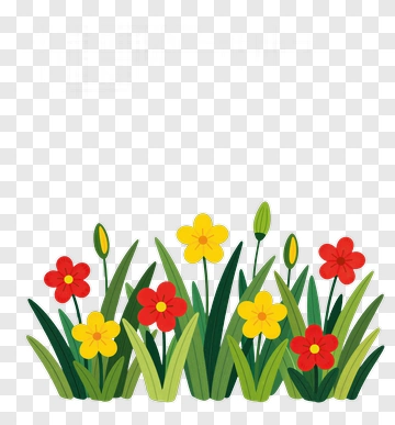 Flowers And Grass In Cartoon Style PNG