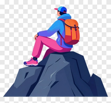 Hiker Sitting On Mountain Peak PNG
