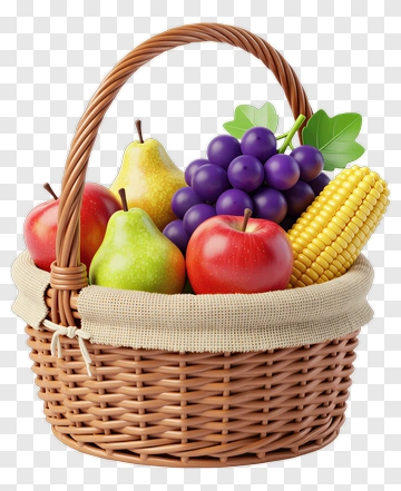 Fruit Basket With Apples Pears Grapes And Corn PNG