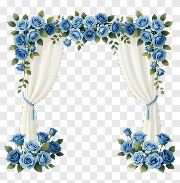 Blue Roses And Curtains Decor PNG