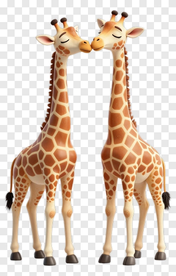 Two Cartoon Giraffes Kissing PNG