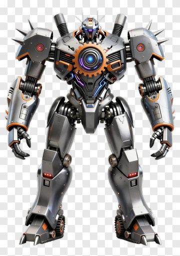 Mecha Robot With Gears And Lights PNG