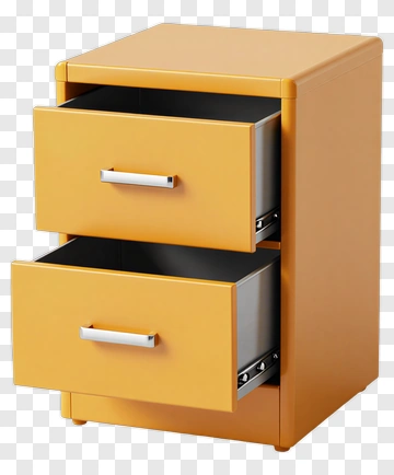 Yellow Drawer Cabinet With Silver Handles PNG