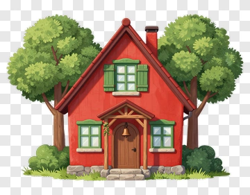 Cozy Red Cottage With Green Shutters PNG