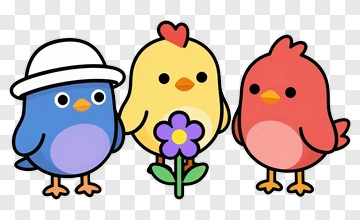 Three Cartoon Birds With A Flower PNG