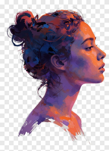 Woman Portrait In Vibrant Watercolor Style PNG
