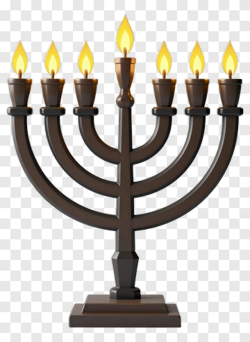 Black Menorah With Lit Candles PNG
