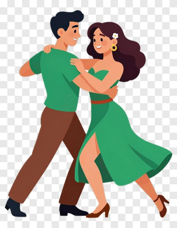 Couple Dancing In Green And Brown Outfits PNG