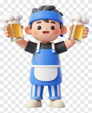 Barista Boy Holding Beer Mugs PNG