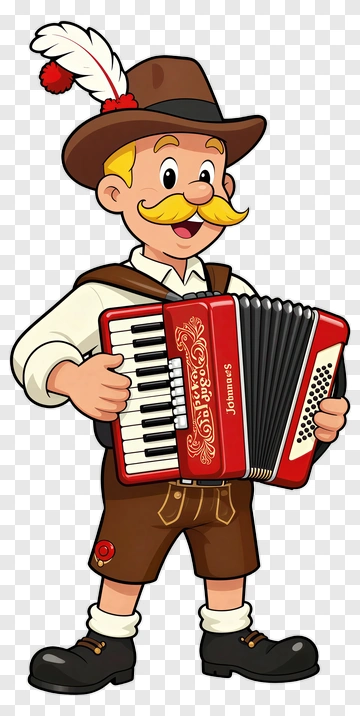 Cartoon Accordion Player In Traditional Attire PNG
