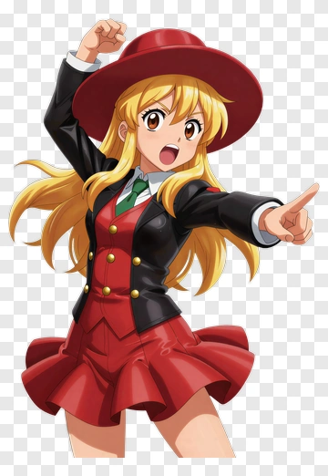 Anime Girl In Red Hat And Uniform PNG