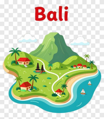 Bali Island With Mountain And Palm Trees PNG
