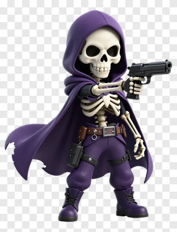 Purple Hooded Skeleton With Gun PNG