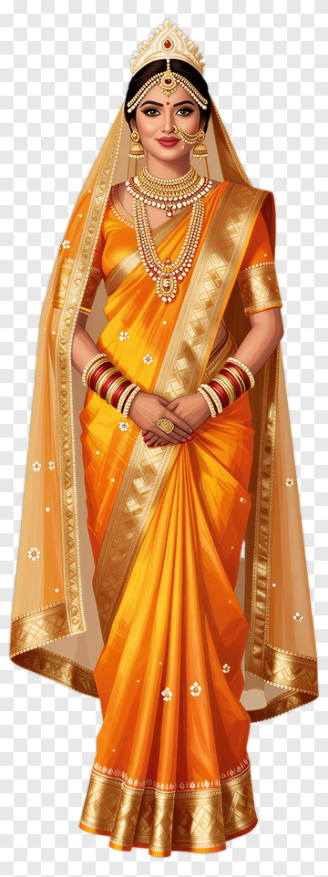 Indian Bride In Orange Sari PNG