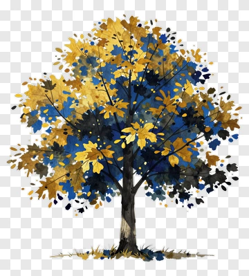 Watercolor Tree With Yellow And Blue Leaves PNG