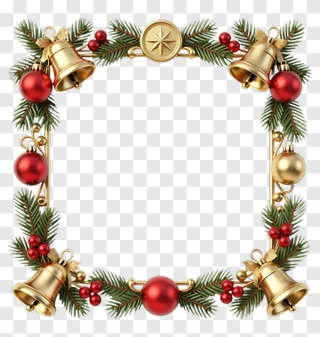 Christmas Wreath With Gold Bells And Red Ornaments PNG