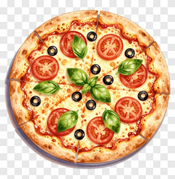 Watercolor Pizza With Tomato Basil And Olive PNG