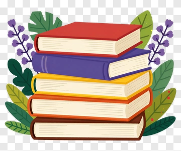 Stack Of Colorful Books With Foliage PNG