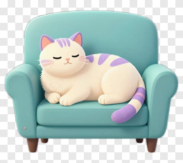 Cute Sleeping Cat On A Teal Couch PNG