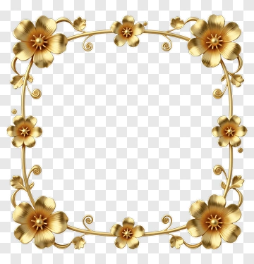 Golden Floral Frame PNG