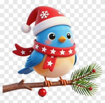 Christmas Bird In Santa Hat PNG