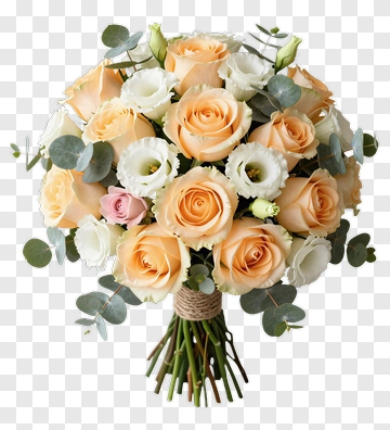 Soft Peach And White Rose Bouquet PNG