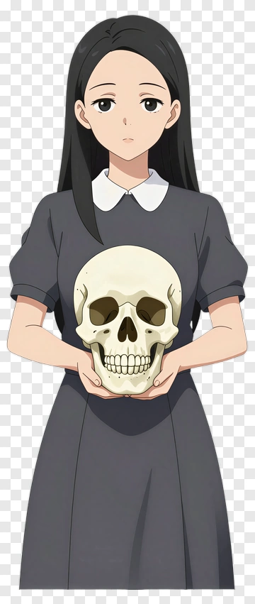 Girl Holding Skull PNG