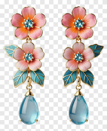 Pink Flower Drop Earrings PNG