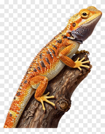 Bearded Dragon On Tree Branch PNG