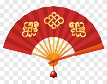 Red Fan With Chinese Knot And Bell PNG