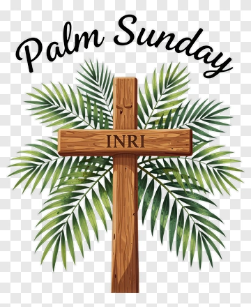 Palm Sunday Wooden Cross With Palm Leaves PNG