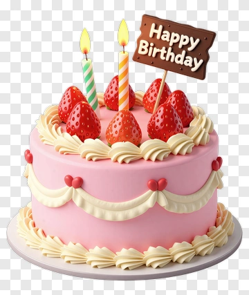 Pink Birthday Cake With Strawberries And Candles PNG