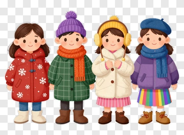 Four Children In Winter Outfits PNG