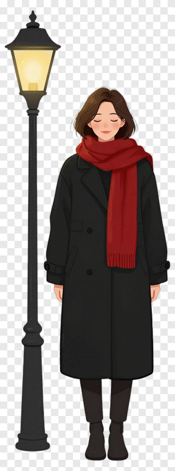 Woman In Winter Coat By Street Lamp PNG