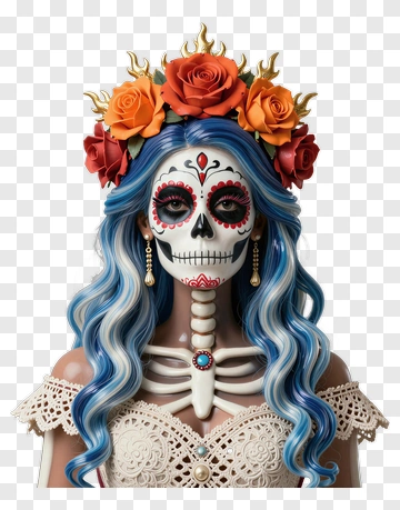 Sugar Skull Woman With Flower Crown PNG