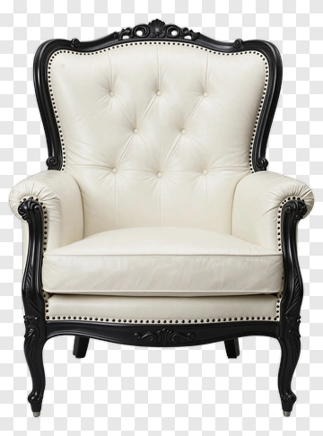 Elegant White Leather Armchair With Black Frame PNG