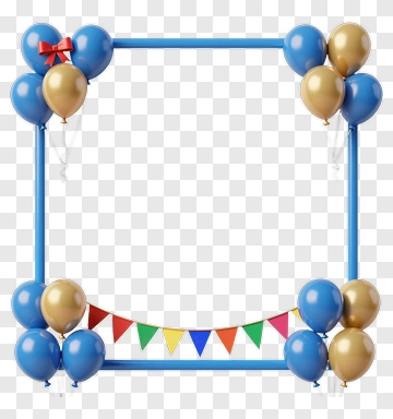Blue And Gold Balloon Party Frame PNG