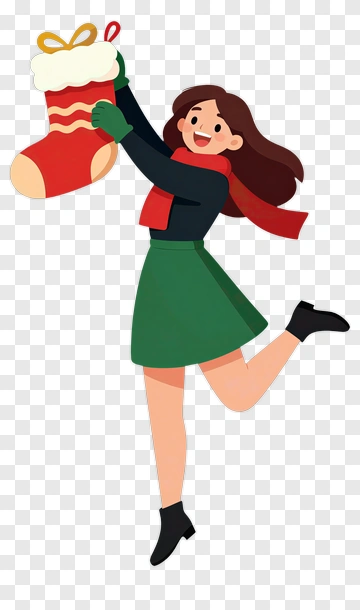 Girl Holding Christmas Stocking PNG