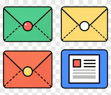 Four Colored Envelope And Document Icons PNG