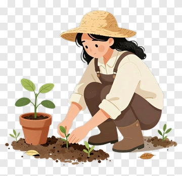Woman Planting Seedling In Garden PNG