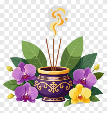 Incense Burner With Orchids PNG
