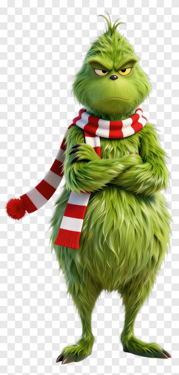 The Grinch With Red And White Scarf PNG