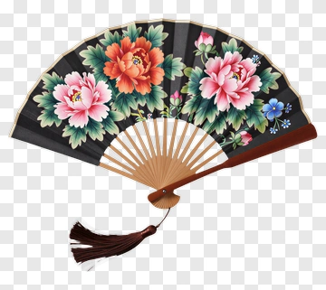 Hand Fan With Peony Design PNG