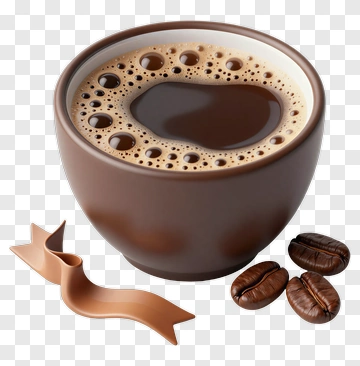 Coffee Cup With Beans And Ribbon PNG
