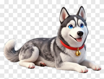 Cute Cartoon Husky Dog With Red Collar PNG