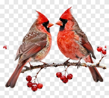 Two Cardinals On Snowy Branch With Berries PNG