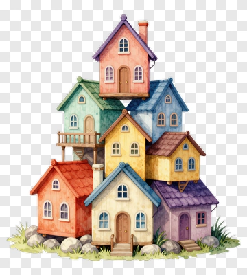 Stacked Colorful Houses PNG