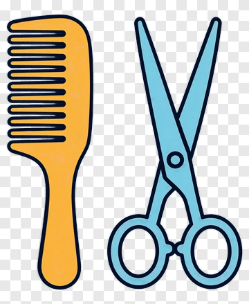 Yellow Comb And Blue Scissors PNG
