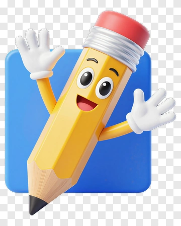 Yellow Pencil Character With Red Eraser PNG